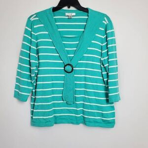 CJ Banks Size 1x Teal White Stripe Sweater